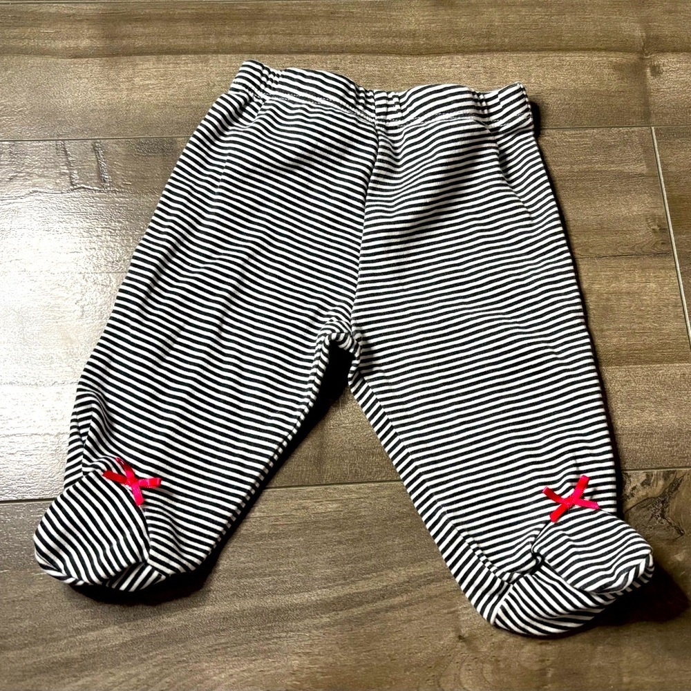Baby Adorable Stripped & Bow Footsie Pants